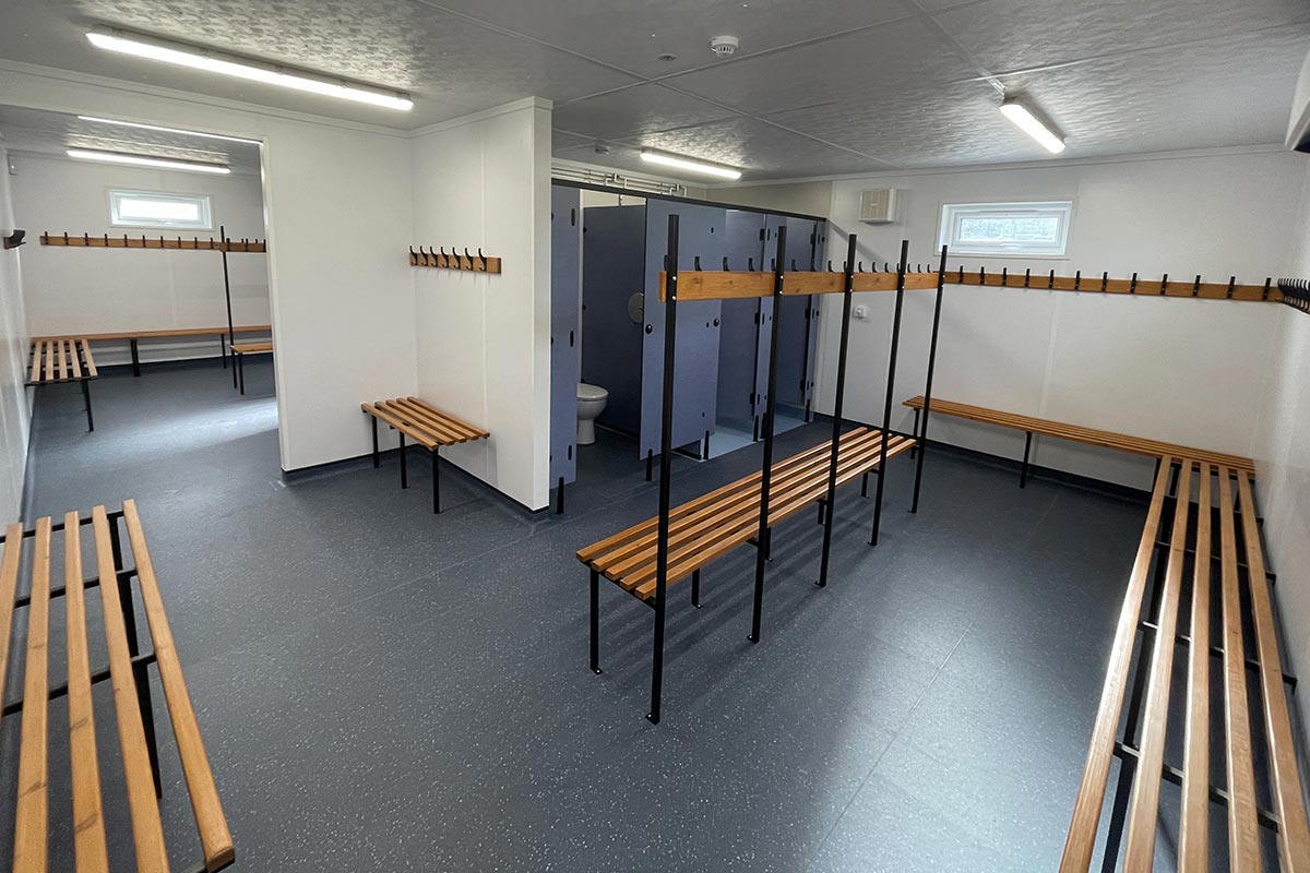 Changing room with non-slip vinyl flooring