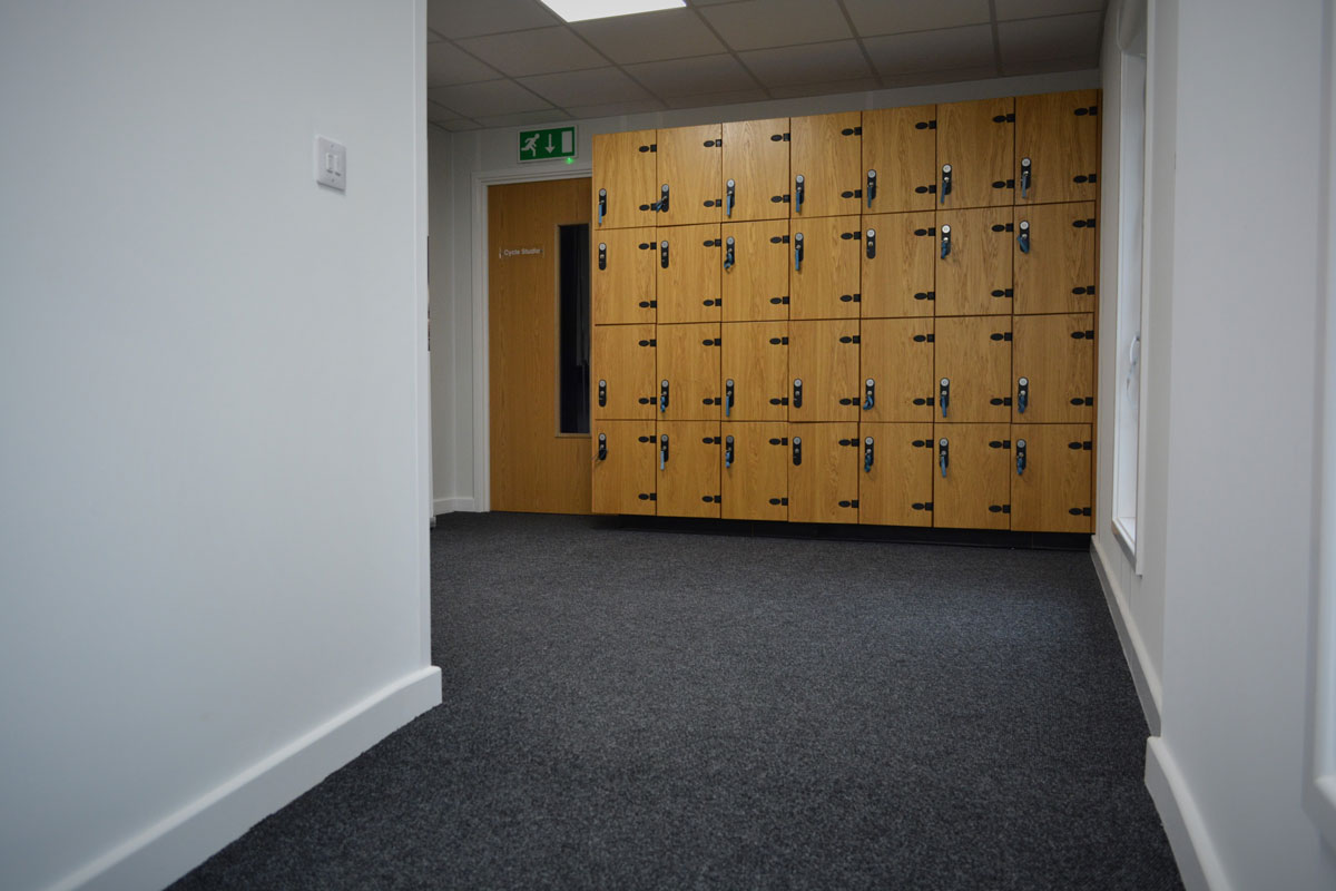 Grey contract carpet to locker area