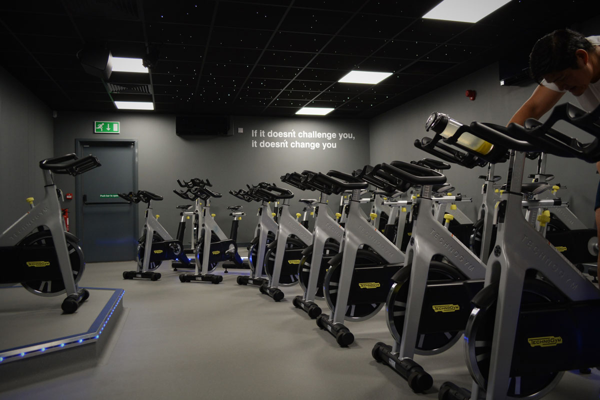Vinyl flooring to spin bike fitness studio